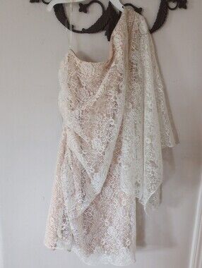 Elegant One Arm, Lace Slip Dress in Ivory Cream